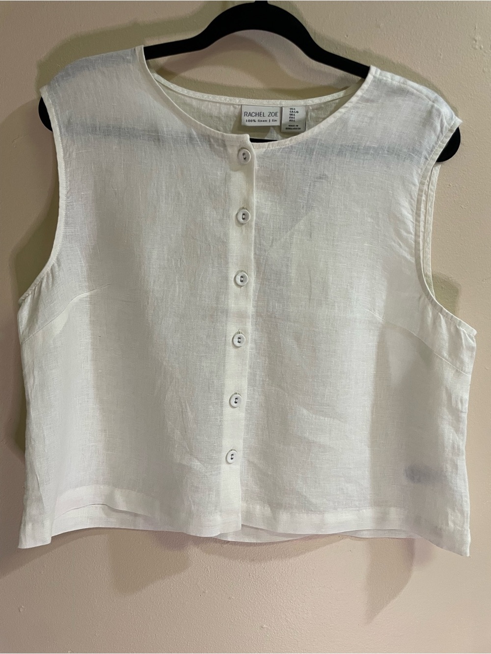 Rachel Zoe 100% Linen Sleeveless Button-Up Top Size L White Cream